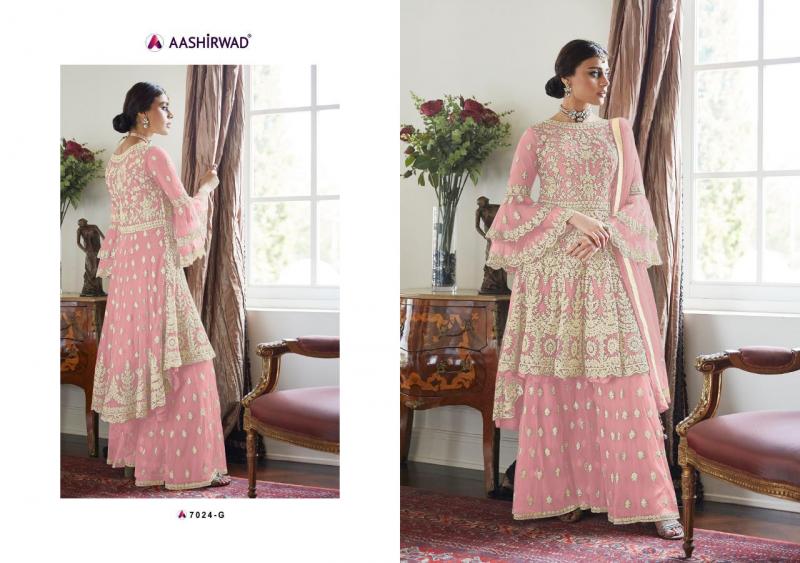 Aashirwad Premium Sharara Gold 7024 Color Series Georgette Wedding Salwar Suits Wholesale Price In Surat